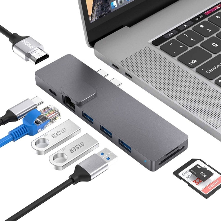 Multi-Function Type-C Hub with Gigabit Ethernet, USB3.0, SD/TF Card Reader, and 4K HDMI (Grey)