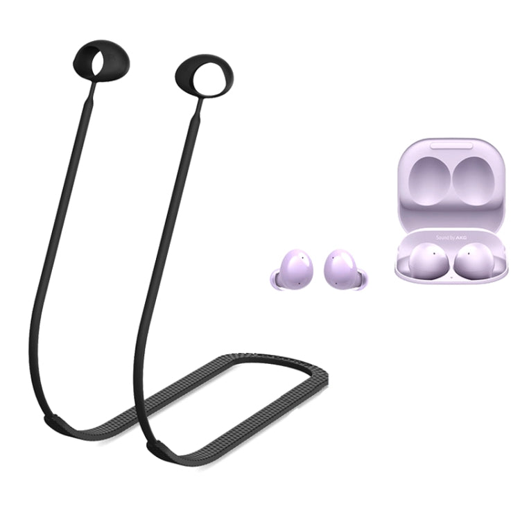 2 PCS Black Silicone Anti-Lost Cord for Samsung Galaxy Buds 2 Bluetooth Earphones