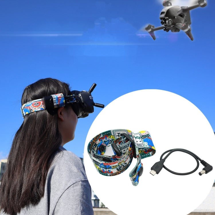 Flight Video Glasses Graffiti Color Headband Fixed Strap For DJI FPV Goggles V2 Strap + Power Line: Innovative and Comfortable Headband Fixed Strap for DJI FPV Goggles V2