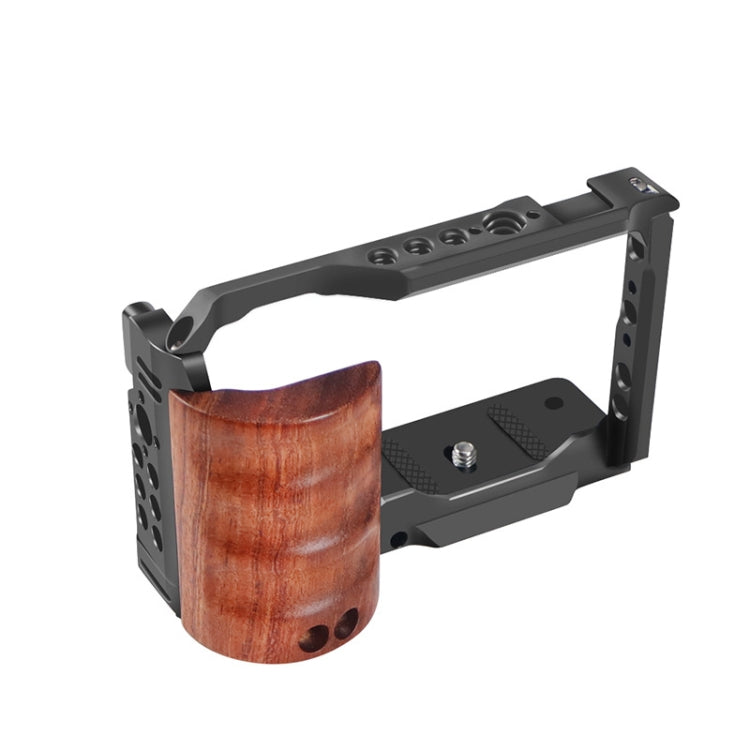 Black Alloy Rabbit Cage with Wooden Handle for Sony ZV-E10 Camera