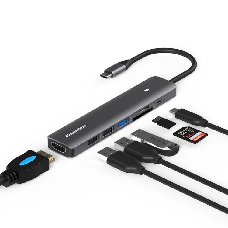 Blueendless 7-in-1 Type-C Hub with HDMI 4K and High-Speed Transmission
