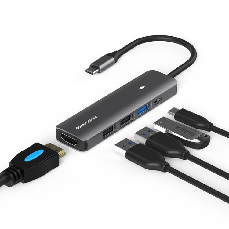 Blueendless 5-in-1 Type-C+USB 3.0/2.0+HDMI4K HUB
