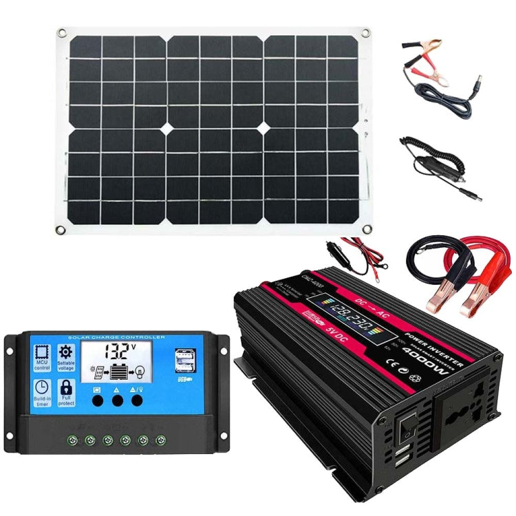 Solar Power System Inverter with 30A Controller and 18W 18V Solar Panel, Black 12V To 110V