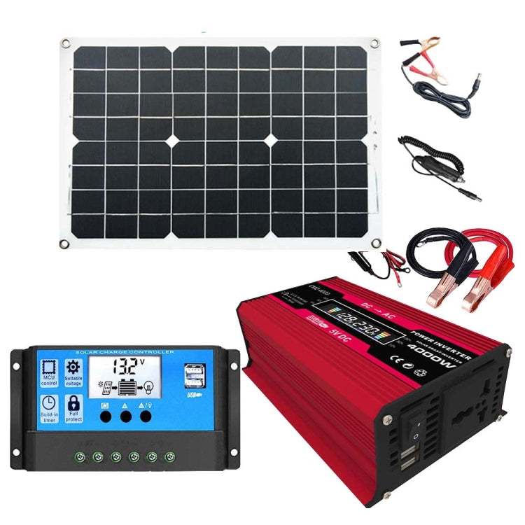 Solar Power System Inverter with 30A Controller and 18W 18V Solar Panel, Red 12V To 110V