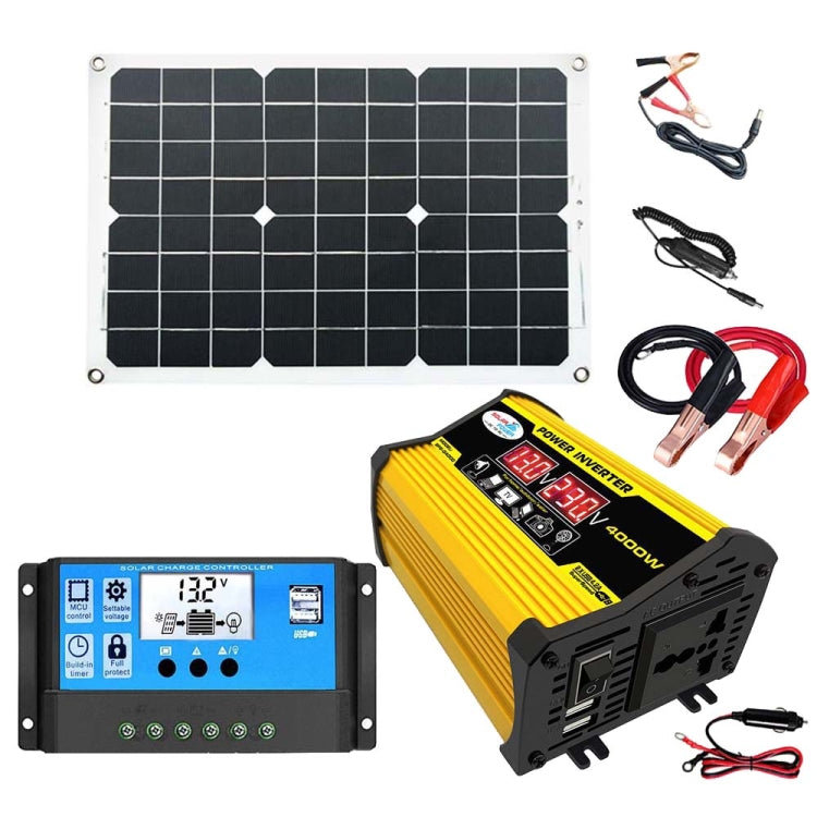 Home Solar Generator Inverter with 30A Controller and 18W 12V Solar Panel - Yellow 12V To 220V