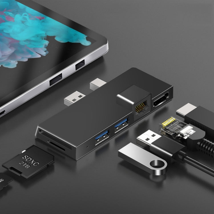 W05 8 In 1 USB3.1 Gne1 Ethernet RJ45 Converter For Surface Pro4/5/6 (Black)