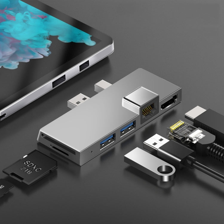 8 In 1 USB3.1 Gne1 Ethernet RJ45 Converter for Surface Pro 4/5/6 (Silver)