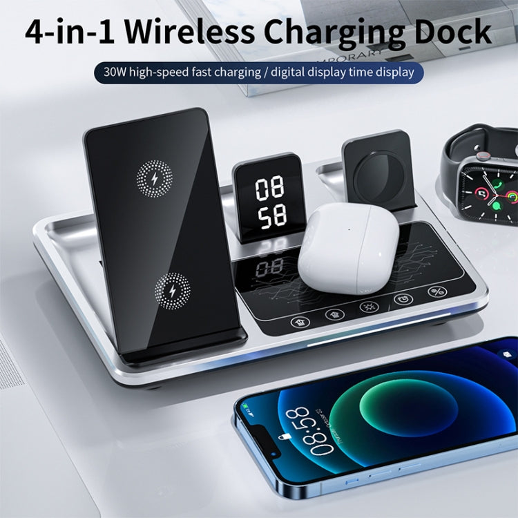 R11 4-In-1 30W Wireless Phone Charger with Ambient Light (Silver-Black)