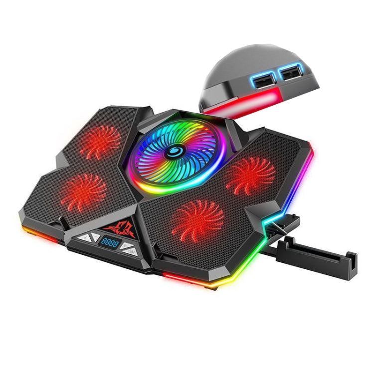 CoolCold Laptop Cooler with Five Fans and 2 USB Ports, Touch Symphony Red Version