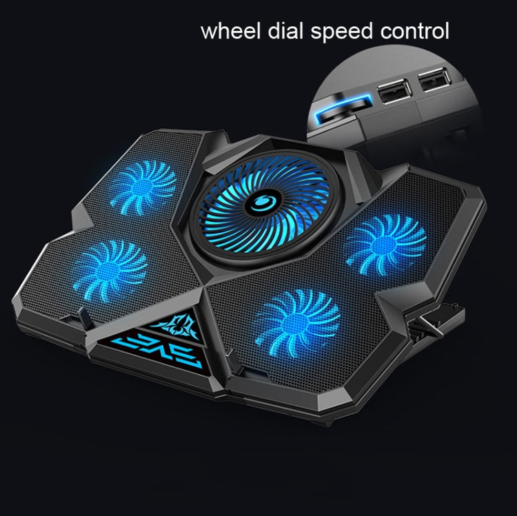 CoolCold Five Fans Laptop Cooler with Retractable Mobile Phone Holder
