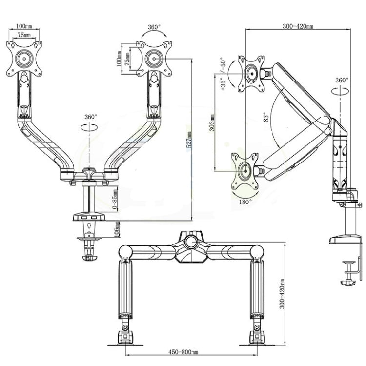Double-Screen Air Pressure Lifting Bracket for Desktop Computer Monitors
