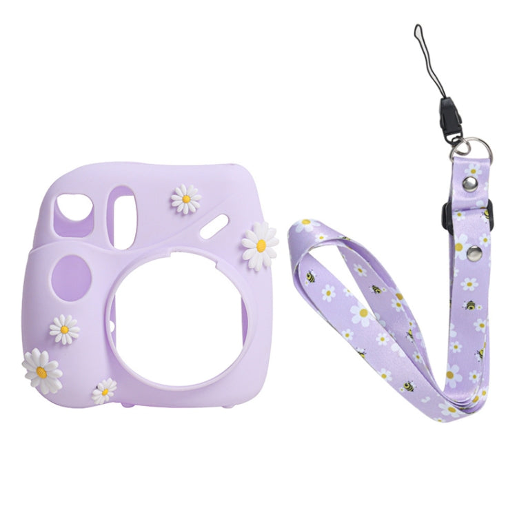Protective Silicone Case for FUJIFILM Instax Mini7+ Camera in Purple with Daisy Design