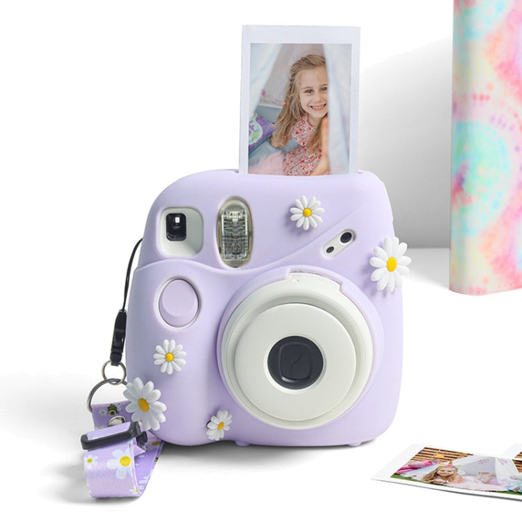 Protective Silicone Case for FUJIFILM Instax Mini7+ Camera in Purple with Daisy Design