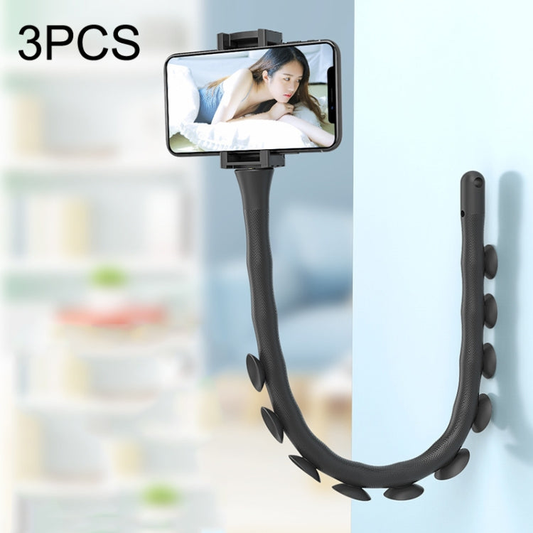 3PCS Caterpillar Mobile Phone Stand Magic Suction Cup Bedside Desktop Bracket (Ink Black)