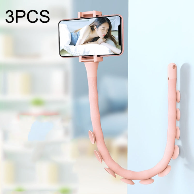 3PCS Caterpillar Mobile Phone Stand Magic Suction Cup Bedside Desktop Bracket (Red Pink)