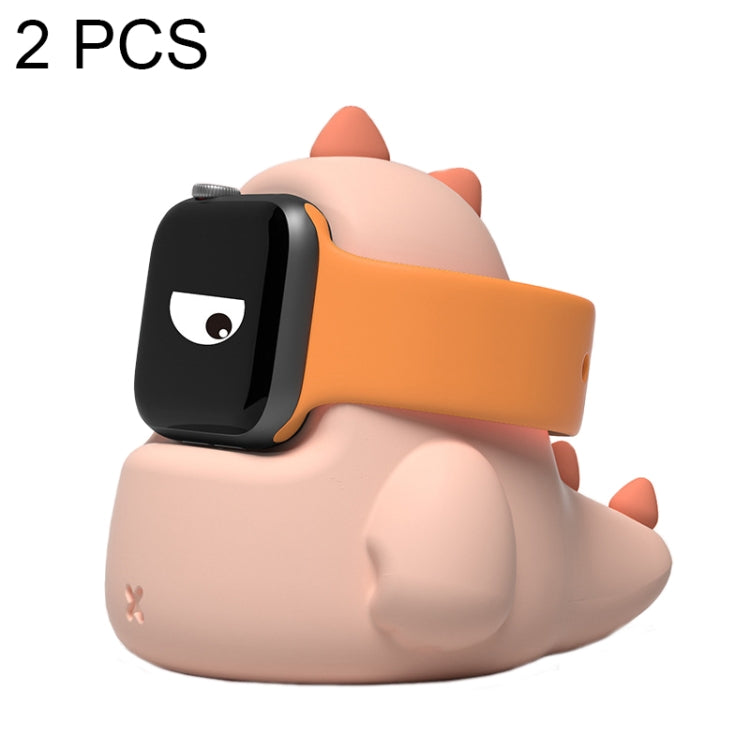 Cute Dinosaur Shaped Silicone Charging Stands for Apple Watch (Pink, 2 PCS) without Watch