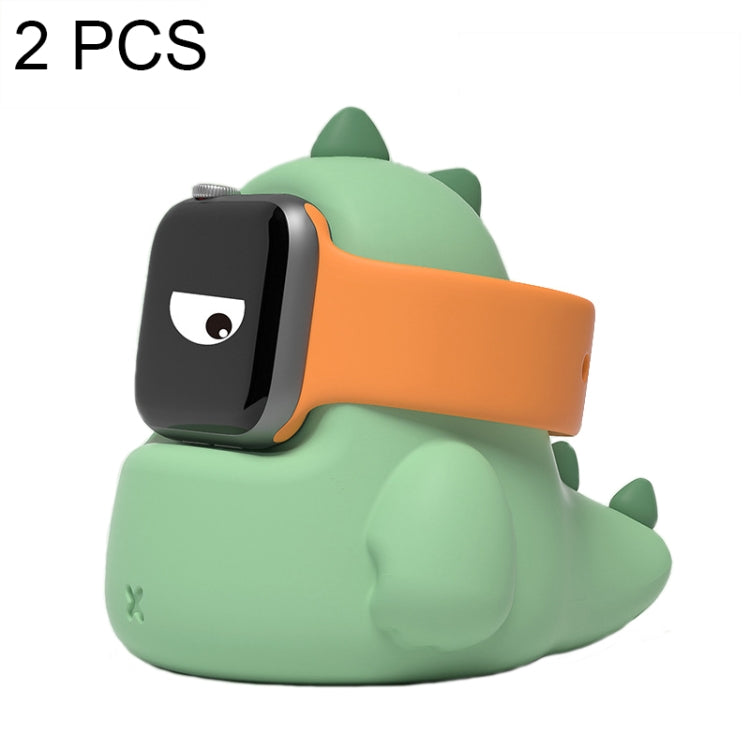 Cute Dinosaur Shaped Silicone Charging Stand for Apple Watch (Green) - Set of 2
