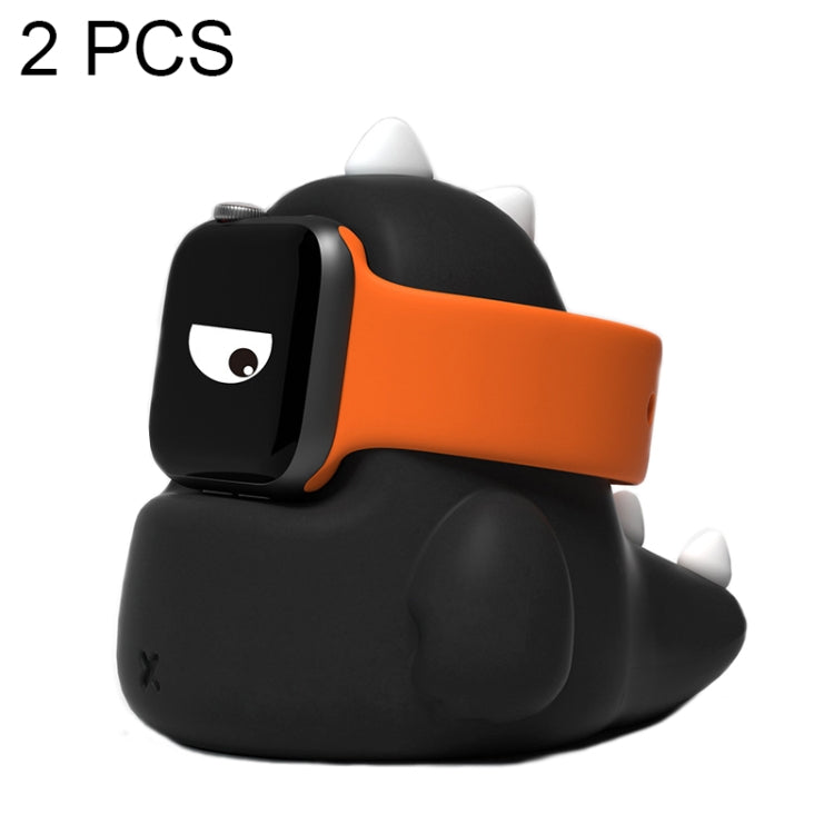Cute Dinosaur Shaped Silicone Apple Watch Charging Stand (Black, 2PCS)