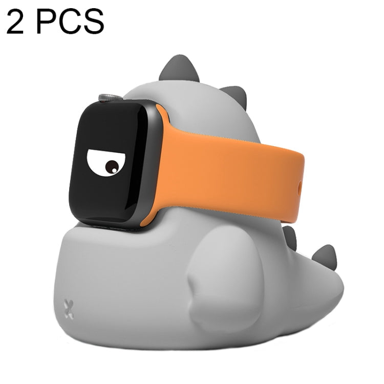 Cute Dinosaur Shaped Silicone Charging Stand for Apple Watch (Set of 2, Grey)