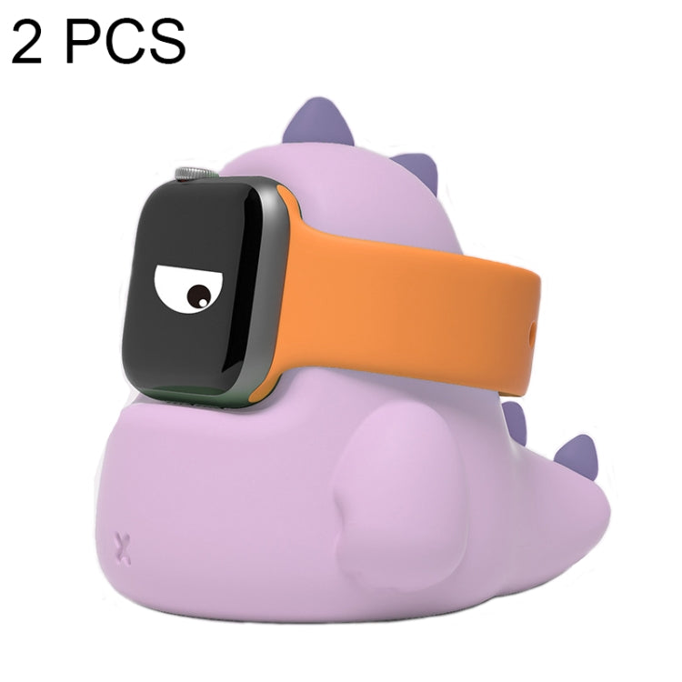 Cute Dinosaur Silicone Charging Stand for Apple Watch (Purple) - 2 Pack