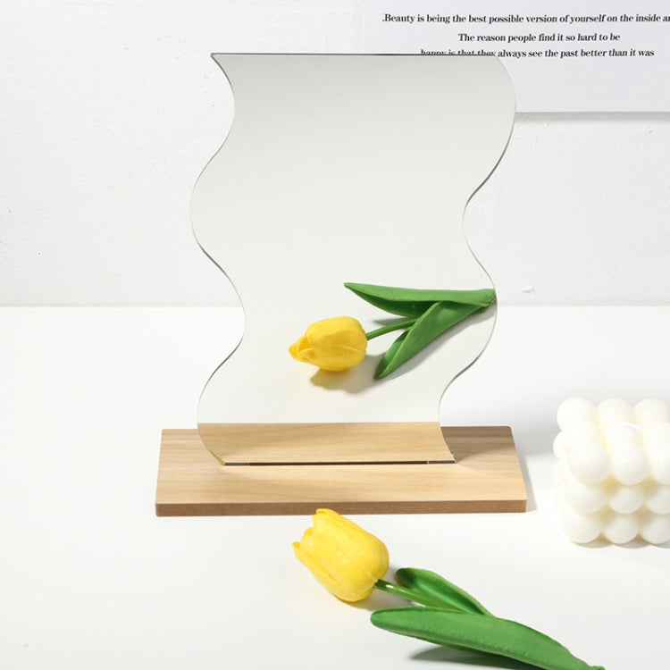 Irregular Acrylic Mirror With Wooden Base Photo Props in Water Wave Design