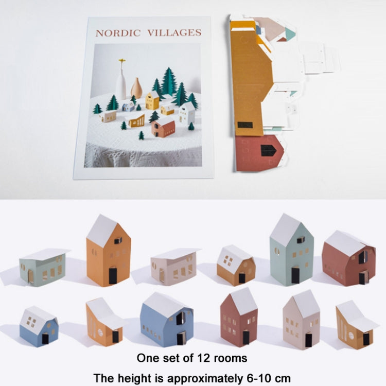 Festive Christmas Mini Landscape Photography Props - Set of 12 Hand-Cut Paper Art Houses
