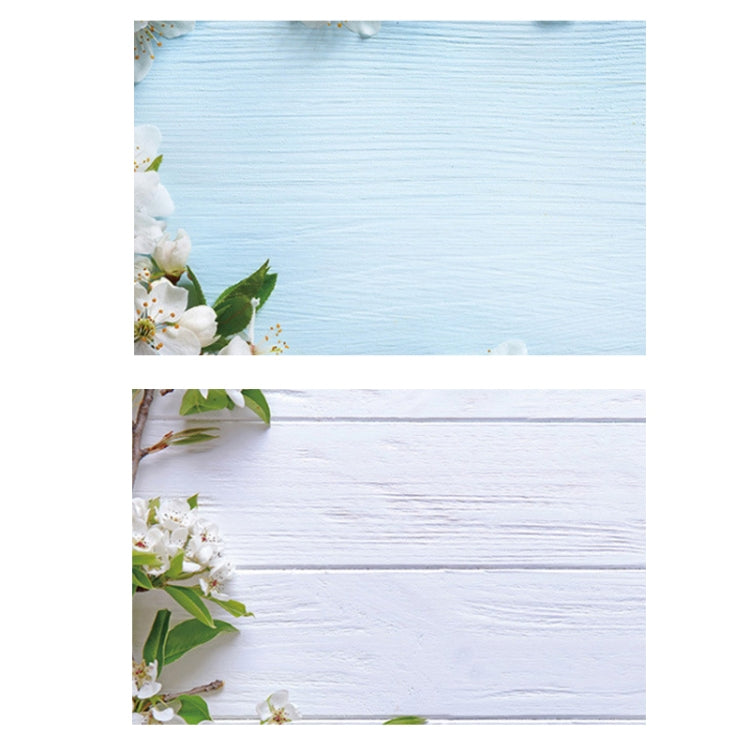 3D Double-Sided Matte Photography Background Paper in White Flower Blue White Wood Grain