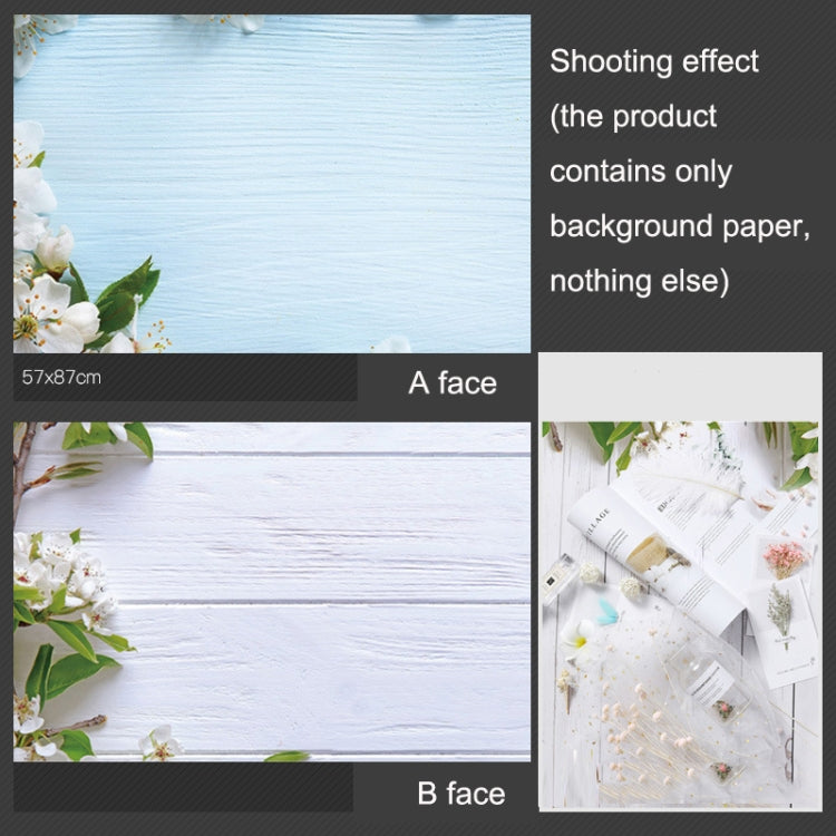 3D Double-Sided Matte Photography Background Paper in White Flower Blue White Wood Grain