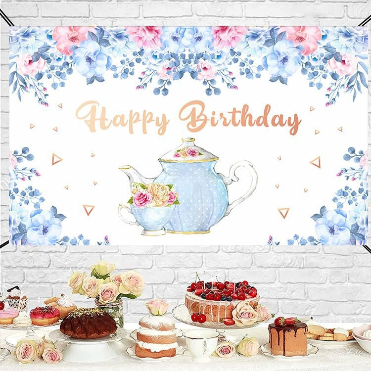 S34456 1.8 x 1.1m Cartoon Teapot Photography Background Cloth Birthday Party Scene Decoration