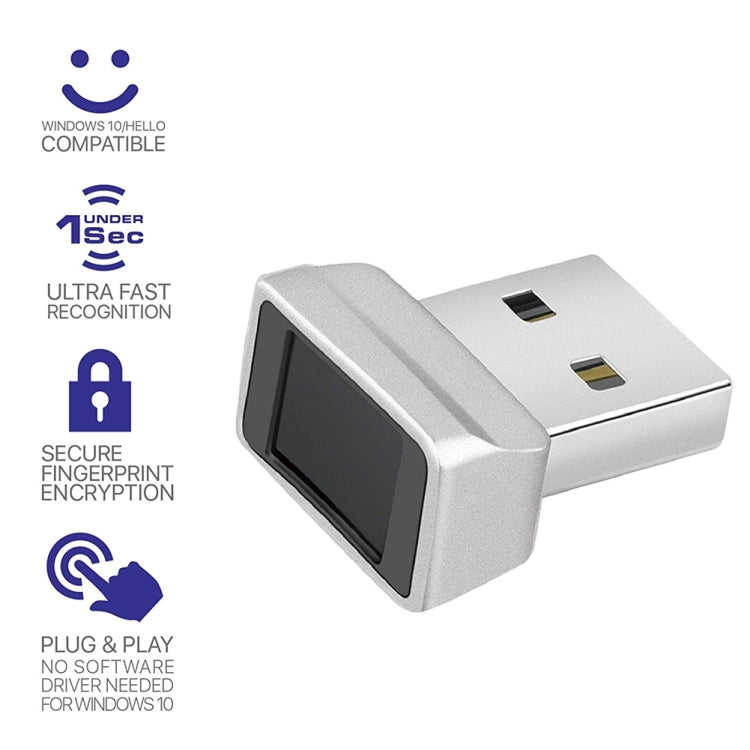 USB Fingerprint Reader Module for Windows 8 / 10 / 11 Hello (Silver Gray)