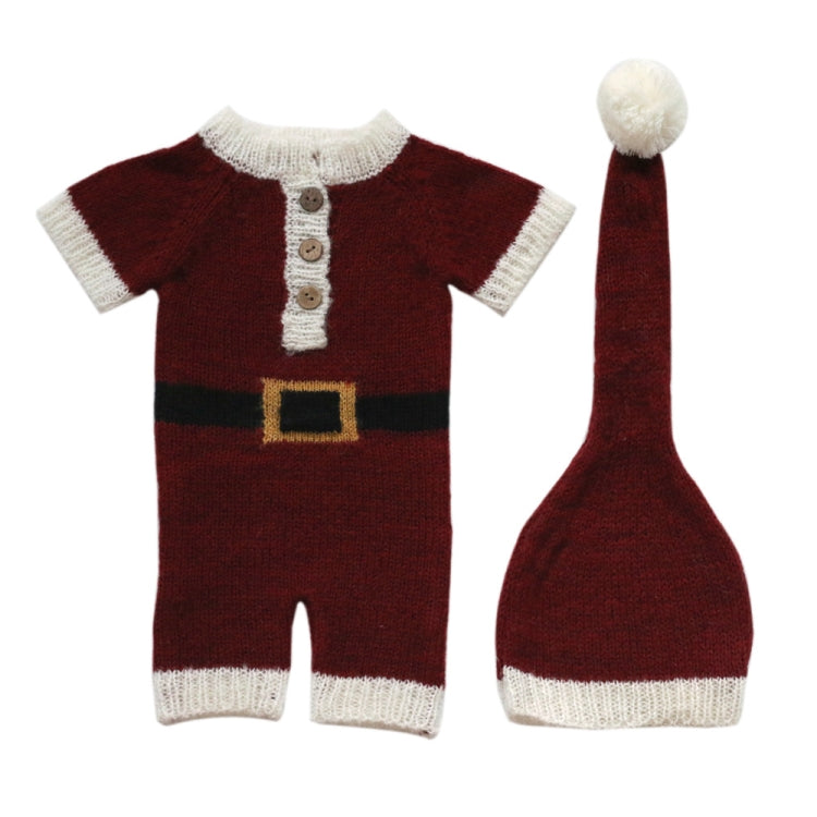 Christmas Themed Mohair Hat and Jumpsuit Set for Newborn Baby Boys