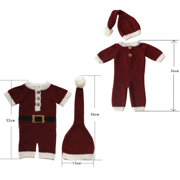 Christmas Themed Mohair Hat and Jumpsuit Set for Newborn Baby Boys