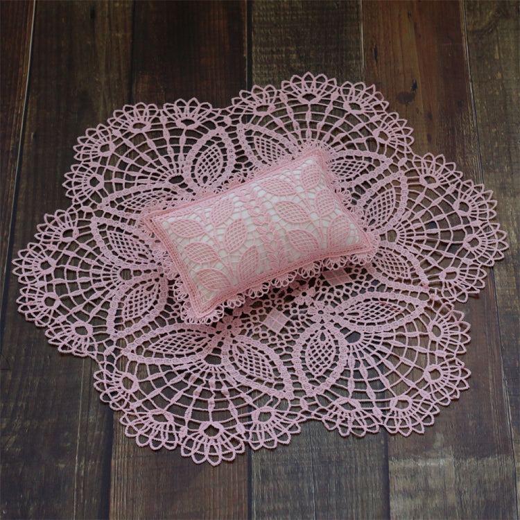 Pink Hollow Lace Round Baby Photography Prop Blanket and Pillow Set