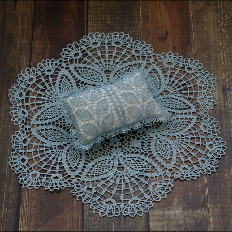 Elegant Light Blue Baby Photography Prop Set with Hollow Lace Round Blanket and Pillow
