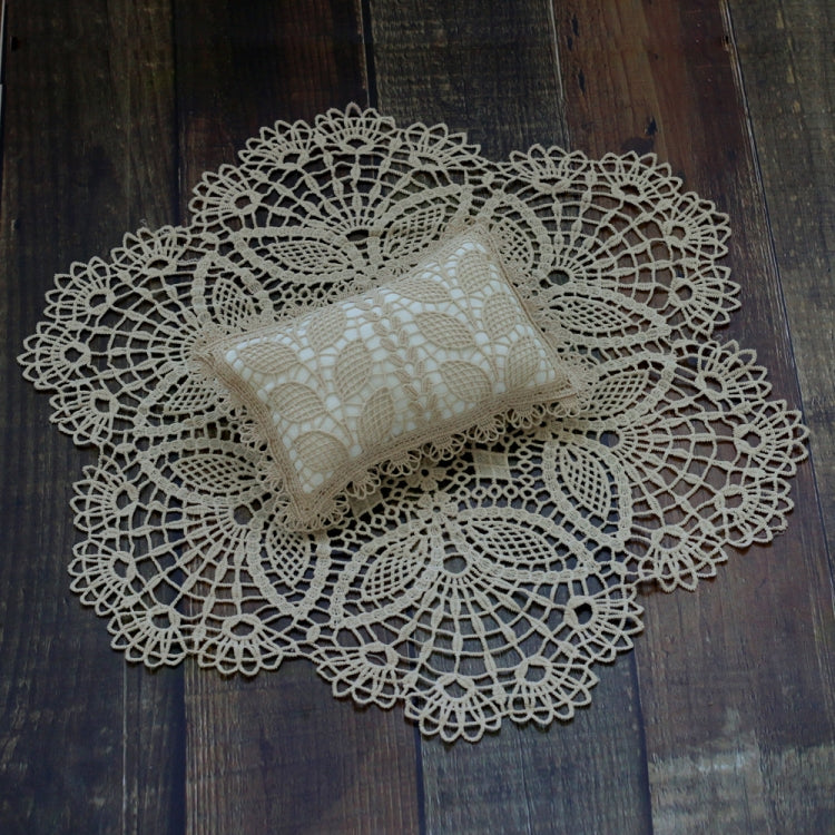 Khaki Lace Baby Photography Prop Set with Round Blanket and Pillow