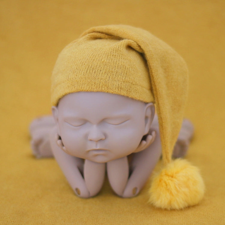 Yellow Newborn Photography Fur Ball Knitted Long Tail Hat
