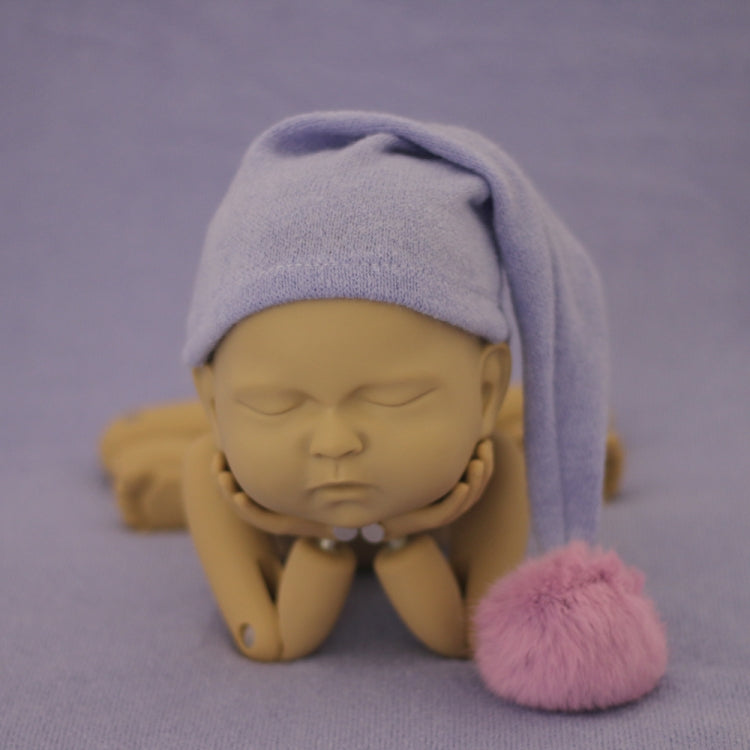 Light Purple Newborn Photography Fur Ball Knitted Long Tail Hat with Velvet Material