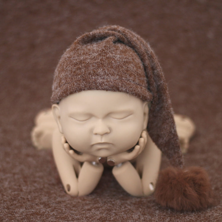 Baby Photography Prop Knitted Long Tail Hat - Coffee