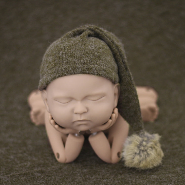 Green Knitted Long Tail Hat for Newborn Photography