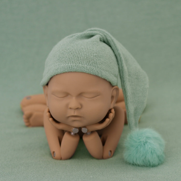 Baby Photography Prop - Light Green Knitted Long Tail Hat with Fur Ball