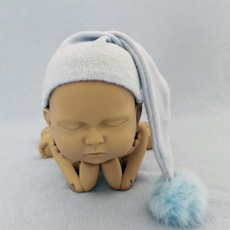 Light Blue Newborn Fur Ball Knitted Long Tail Hat