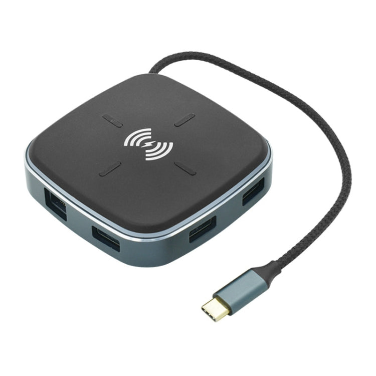 AY95 9 In 1 TYPE-C/USB-C HUB Extended Dock Wireless Fast Charging Concentrator (Black)