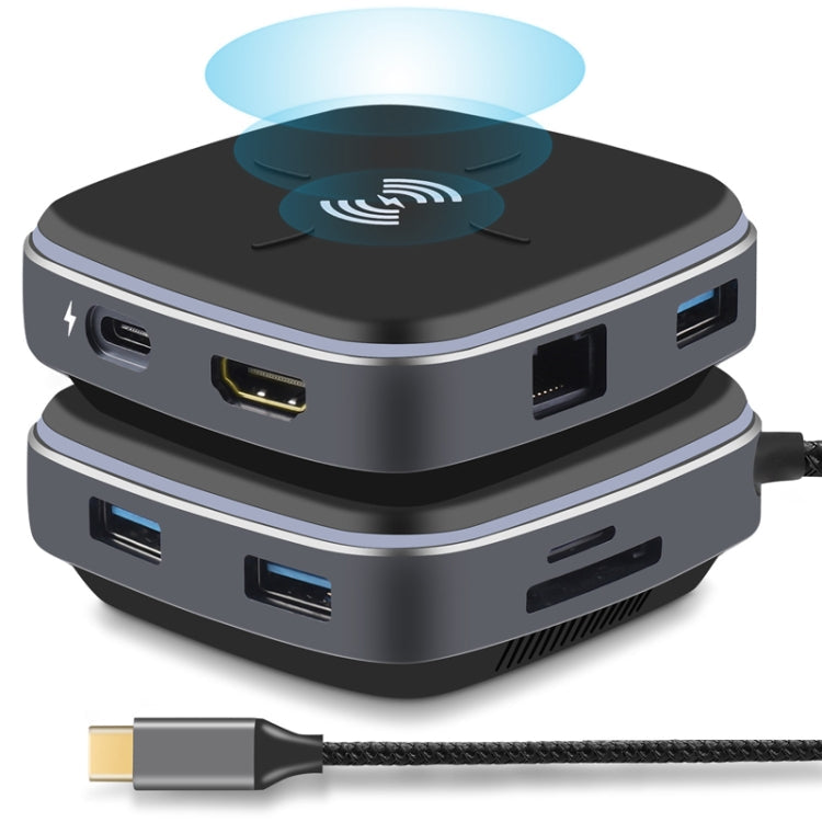 AY95 9 In 1 TYPE-C/USB-C HUB Extended Dock Wireless Fast Charging Concentrator (Black)