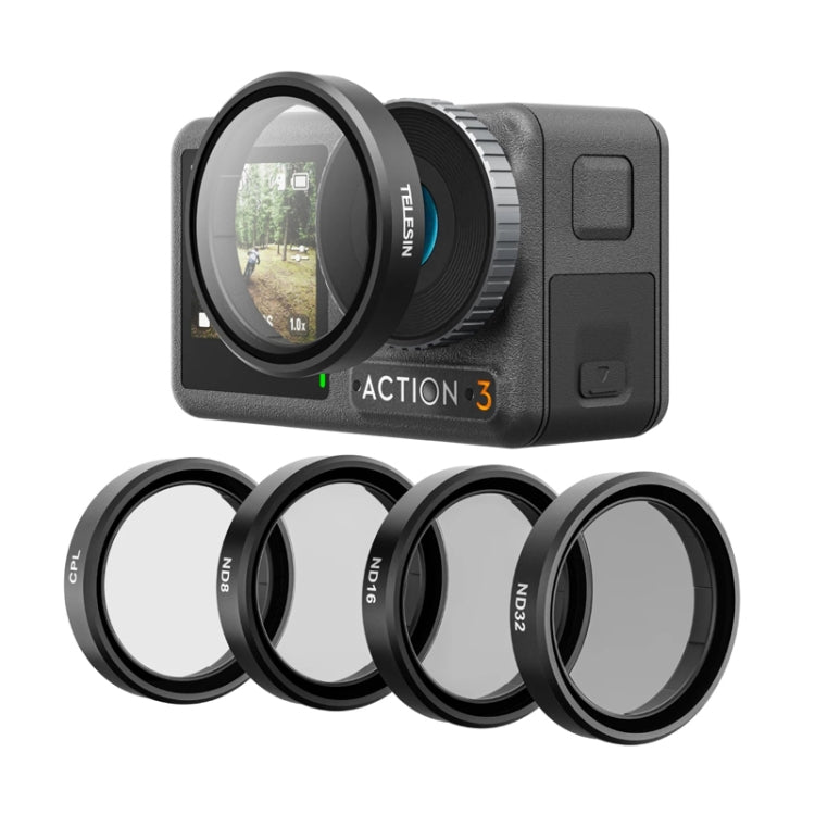 TELESIN ND CPL Filter Set for DJI OSMO Action 3 with Aluminium Alloy Frame Lens (CPL+ND8/16/32 Set)