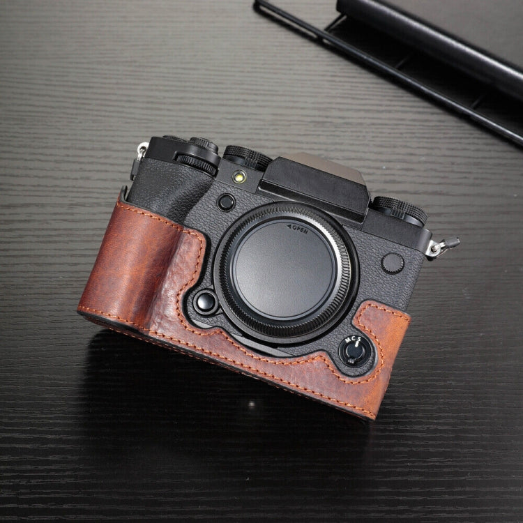 Fujifilm X-T5 Camera Cowhide Bag Protective Case - Deep Coffee