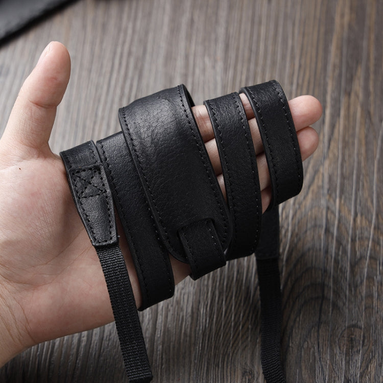 Top-layer Cowhide Leather Camera Shoulder Strap with Comfortable Shoulder Pad - Black