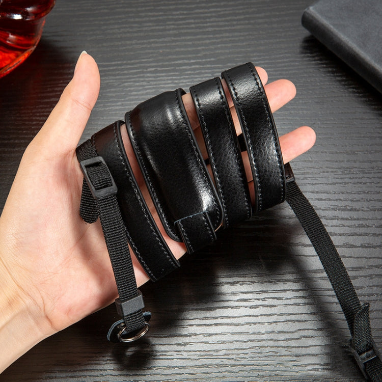 Premium Cowhide Leather Camera Shoulder Strap - Black