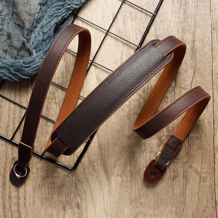 Cowhide Leather Camera Shoulder Strap - Deep Coffee