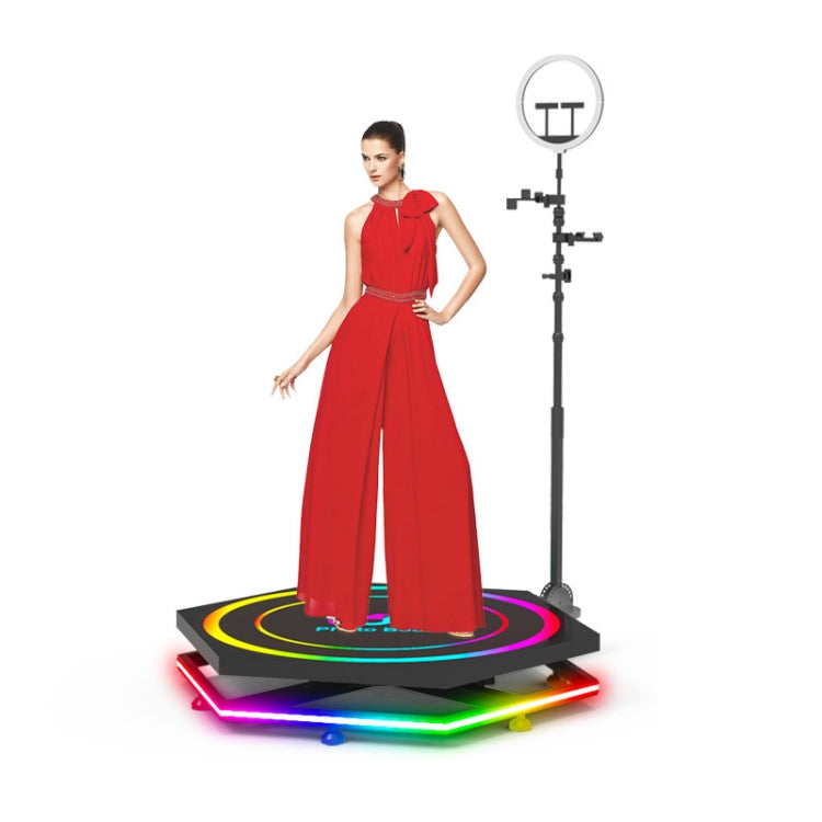 360 Degree Rotating Hexagonal Photo Booth Stage for Parties and Weddings with Adjustable Lighting