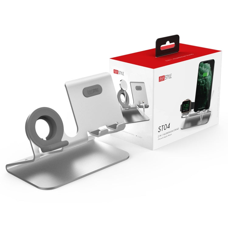 AhaStyle ST04 Aluminum Alloy Charging Base for Smartphone and Apple Watch Series (Silver)